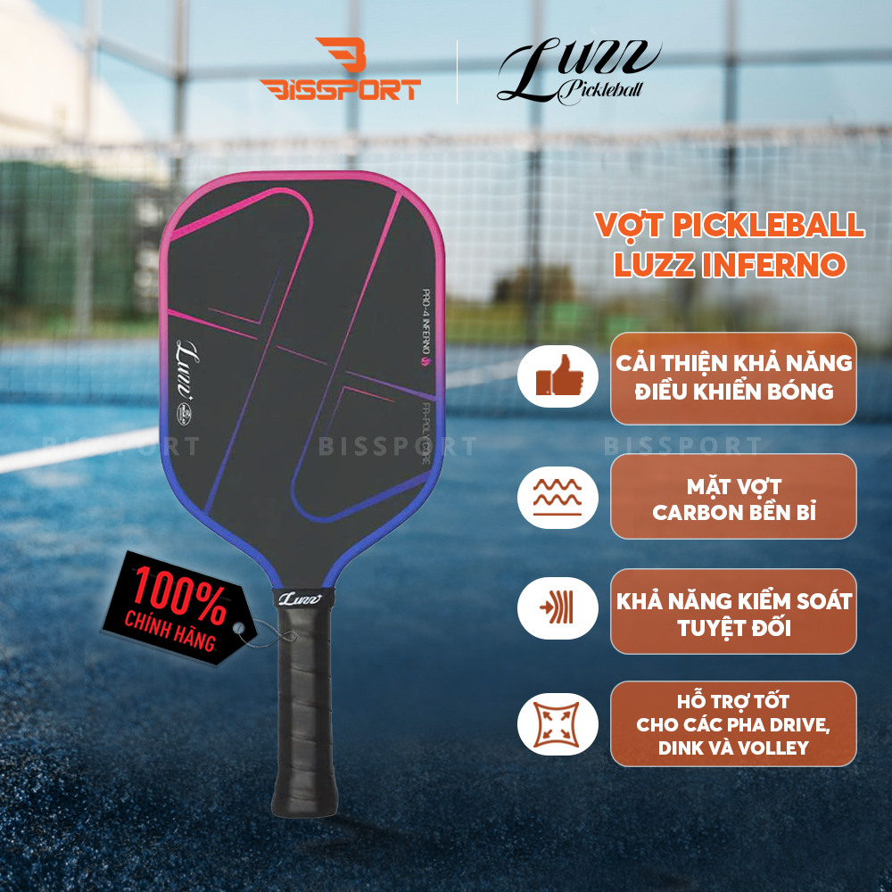 Vợt Pickleball Luzz Inferno Chính Hãng – Hồng - Sức Mạnh Bùng Nổ, Kiểm Soát Ổn Định -  Tăng Spin - Điểm Ngọt Rộng Dễ Thuần