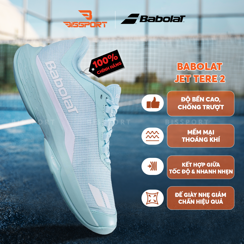 Giày Pickleball/Tennis BABOLAT JET TERE 2 ALL COURT WOMEN Xanh Hồng SKY Chính Hãng - Đế Siêu Bám - Chắc Chân - Linh Hoạt