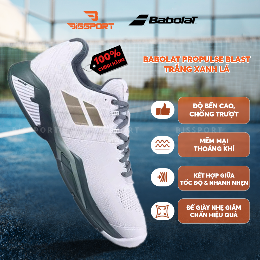 Giày Pickleball / Tennis Babolat Propulse Blast AC Men Chính Hãng - Trắng Xanh Lá (30F26442T) - Ổn định - Bám Sân - Chắc Chân
