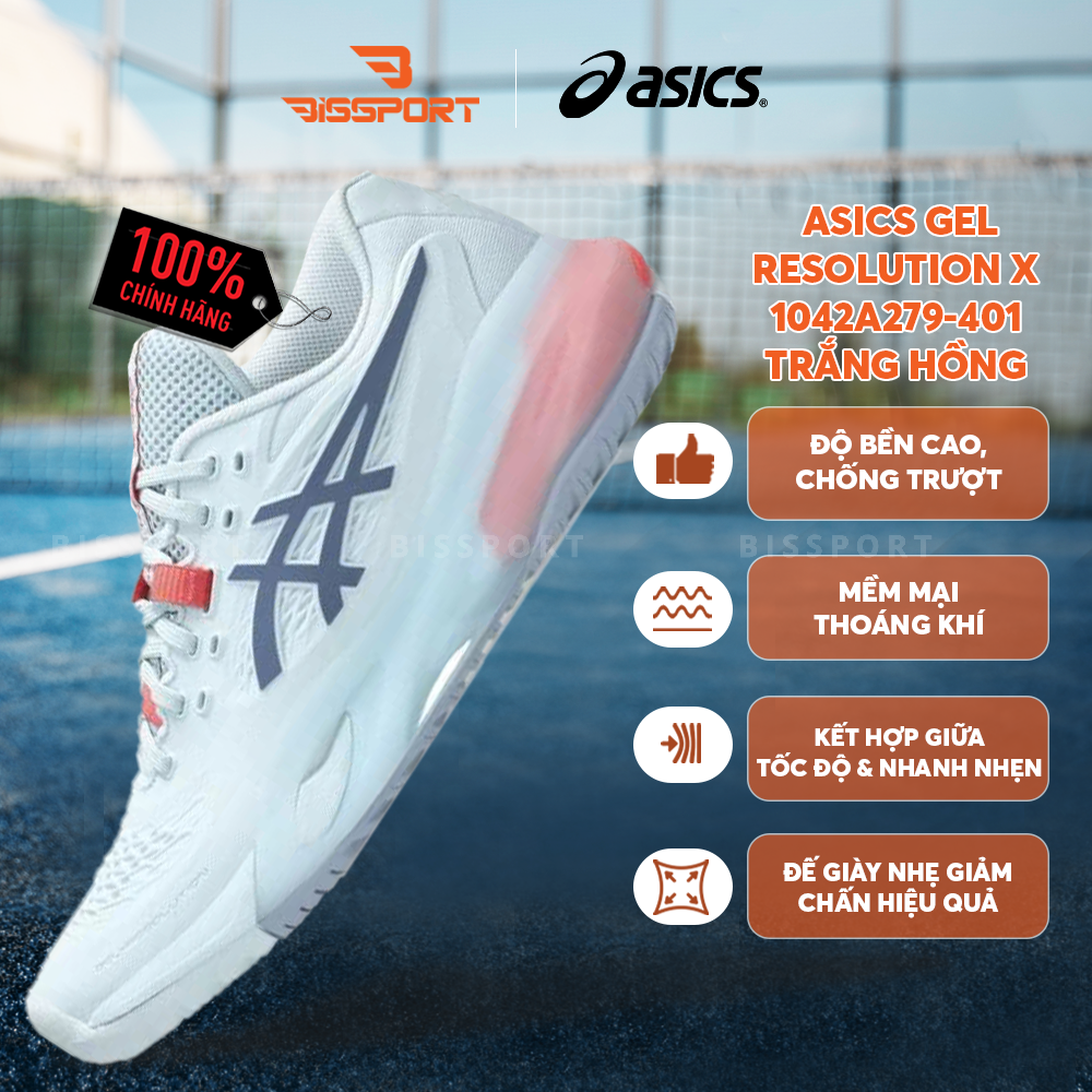 Giày Tennis/Pickleball Asics Gel Resolution X Chính Hãng - Trắng Hồng - Thoáng Khí - Nhẹ Giảm Chấn - Bền Bỉ