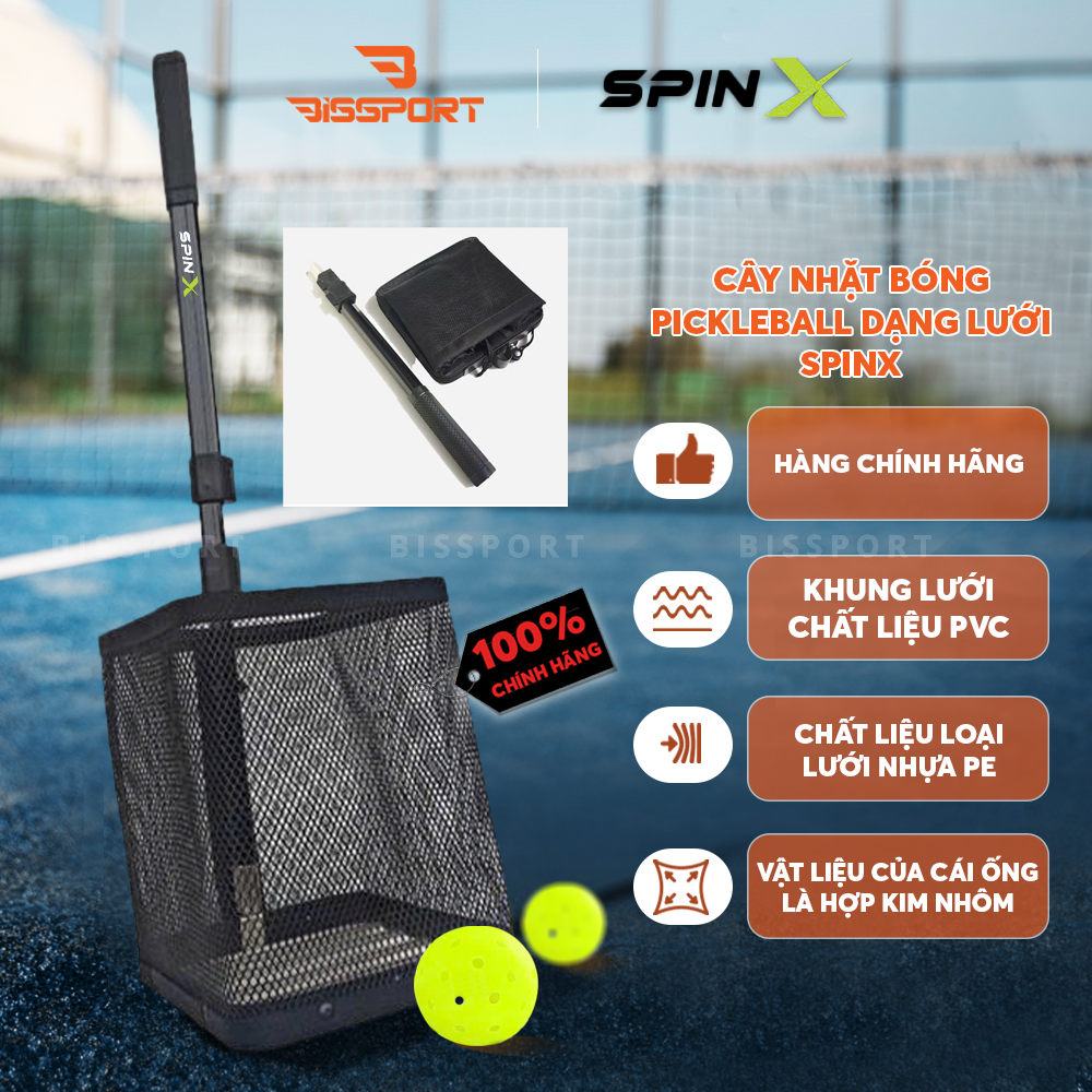 Cây Nhặt Bóng Pickleball/ Tennis Dạng Lưới SpinX Chính Hãng - Lưới Nhựa PE Bền Bỉ - Thanh Sắc - Cứng Cáp, Bền Bỉ