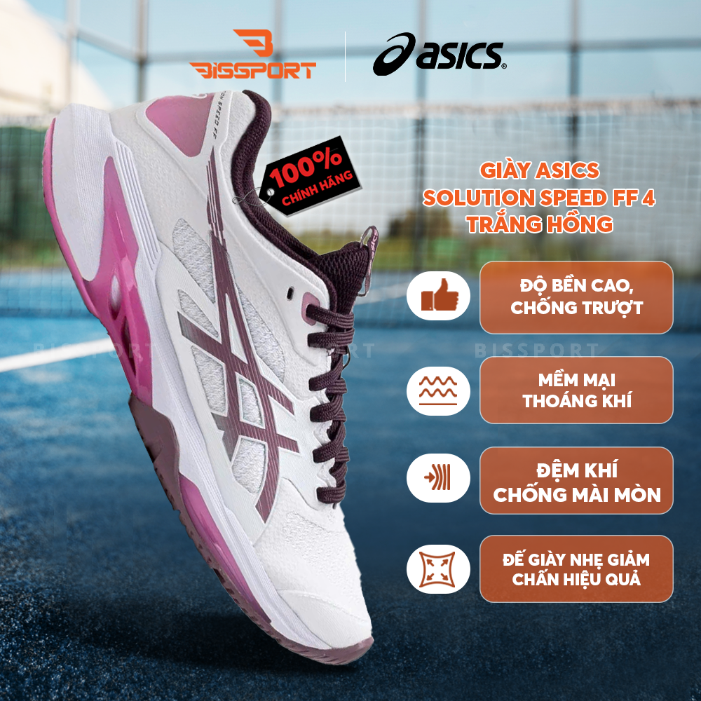 Giày Pickleball / Tennis ASICS Solution Speed FF 4 Trắng Hồng Chính Hãng - Siêu Nhẹ - Linh Hoạt - Bền