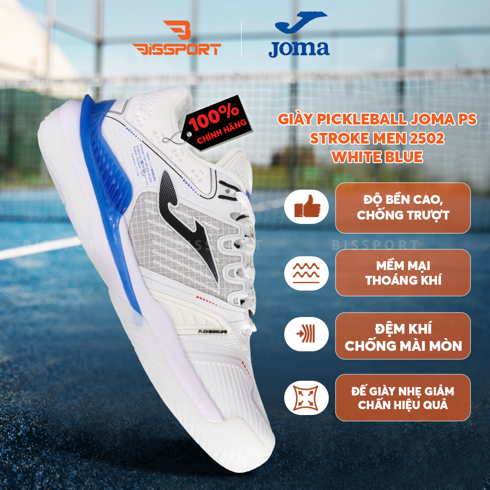Giày Pickleball/Tennis Joma PS STROKE MEN 2502 - WHITE BLUE Chính Hãng - Êm - Chắc Chắn, Bền Bỉ - Thoáng - Bám Sân Ổn