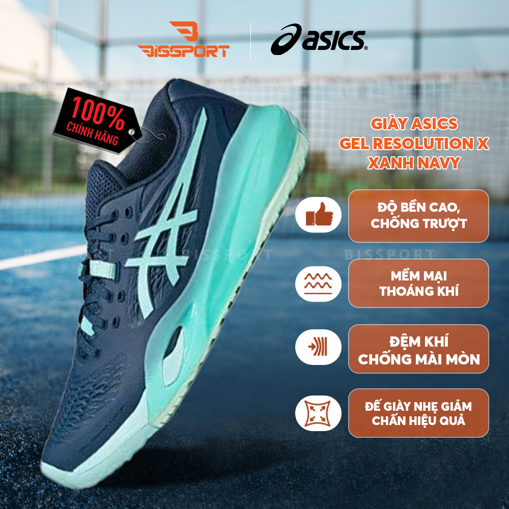 Giày Tennis/Pickleball Asics Gel Resolution X Chính Hãng - Xanh Navy - Ổn Định - Thoáng Khí - Nhẹ Giảm Chấn - Bền Bỉ
