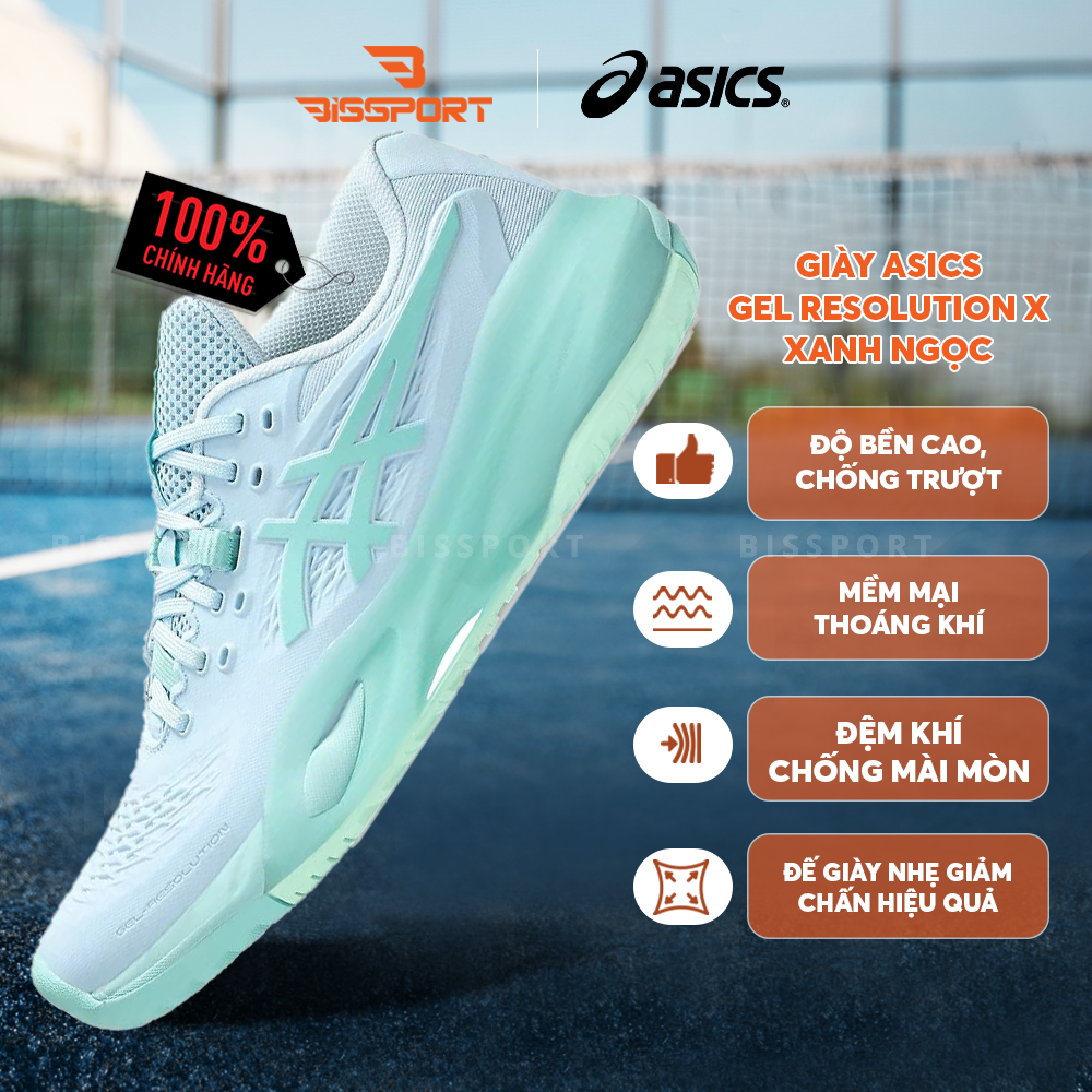 Giày Tennis/Pickleball Asics Gel Resolution X Chính Hãng - Xanh Ngọc - Ổn Định - Thoáng Khí - Nhẹ Giảm Chấn - Bền Bỉ