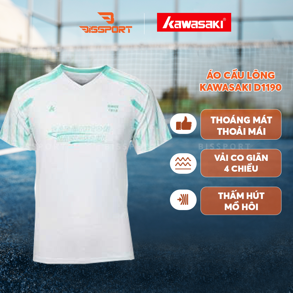 Áo Cầu Lông Kawasaki D1190 Nam Chính Hãng - Trắng - Thoải Mái - Mềm Mại - Thấm Hút Mồ Hôi - Bền Bỉ - Thoáng Mát