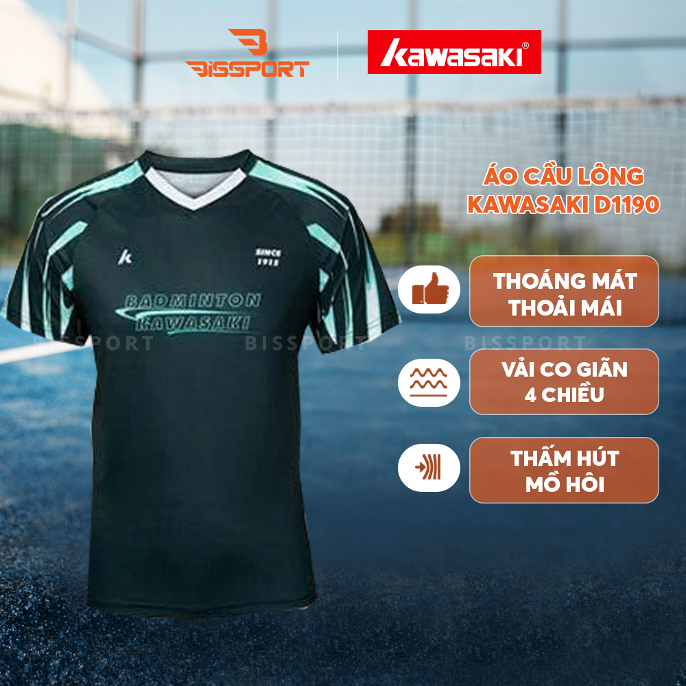 Áo Cầu Lông Kawasaki D1190 Nam Chính Hãng - Xanh - Thoải Mái - Mềm Mại - Thấm Hút Mồ Hôi - Bền Bỉ - Thoáng Mát
