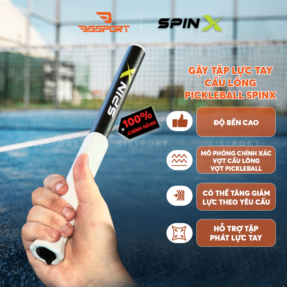 Gậy Tập Lực Tay Cầu Lông Pickleball SpinX Chính Hãng - Tăng Uy Lực Cổ Tay - Mô Phỏng Cảm Giác Cầm Vợt Thực Tế