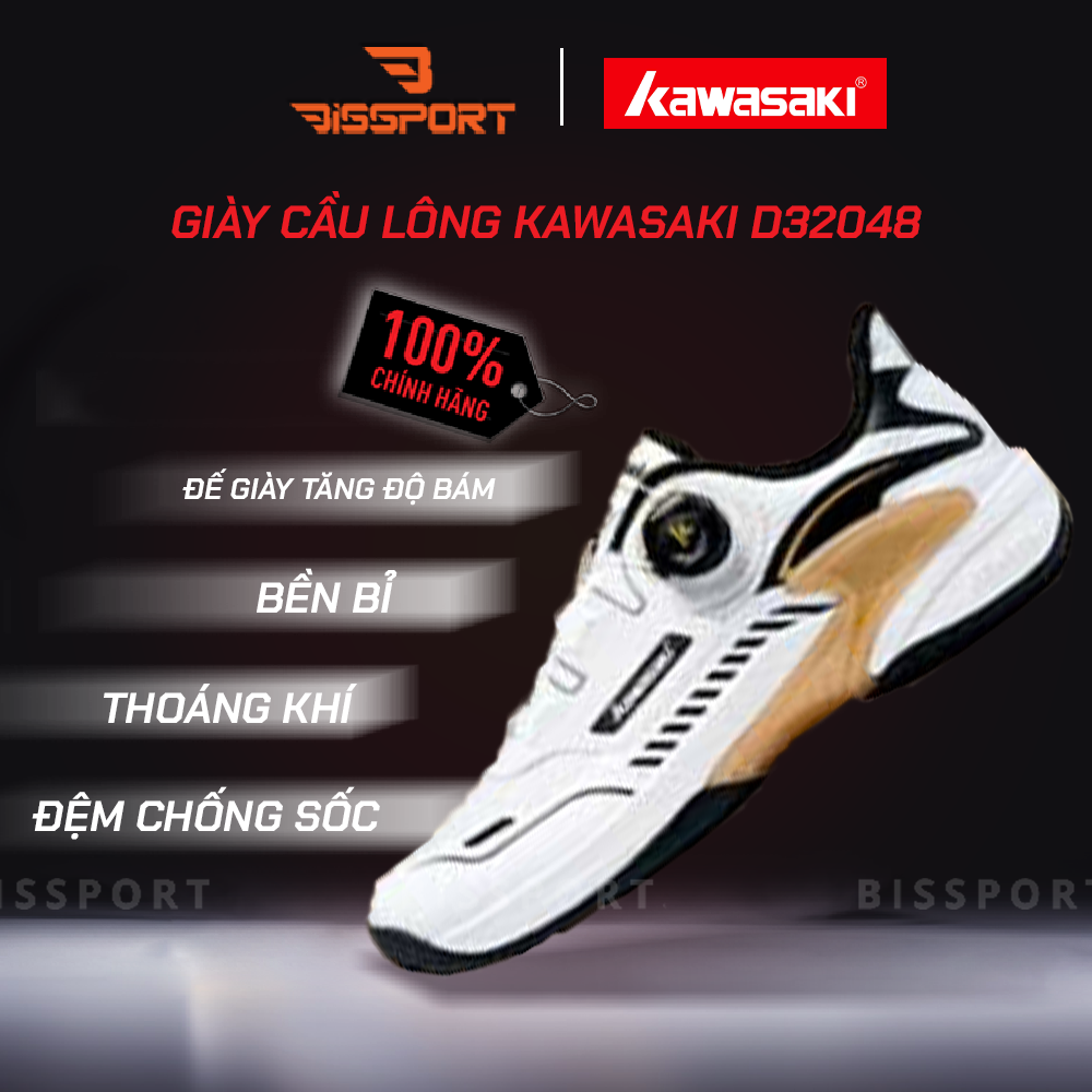 Giày Cầu Lông Kawasaki D32048 Traverse Galaxy SE Chính Hãng - Trắng Vàng - Khóa BOA Fit System - Ổn Định - Giữ Form -Nhẹ