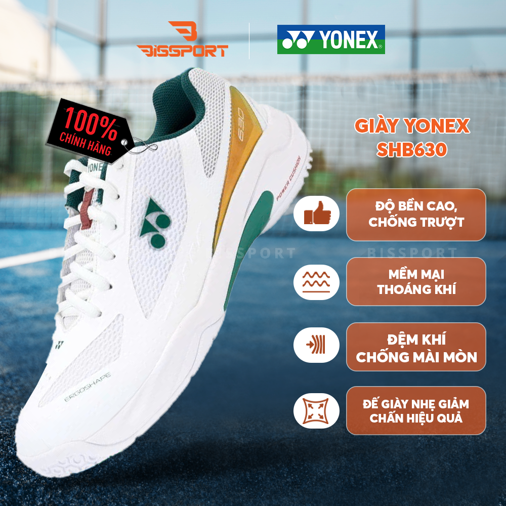 Giày Cầu Lông Yonex SHB630 Chính Hãng - Trắng Xanh Lá (136) - Nhẹ, Êm, Di Chuyển Linh Hoạt - Bền Bỉ - Ổn Định