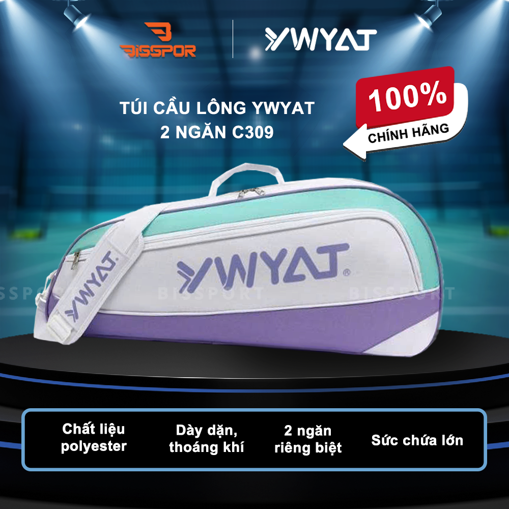 Túi Cầu Lông YWYAT C309 Chính Hãng - Trắng Tím - 2 Chính 2 Ngăn Phụ - Ngăn Để Giày - Chắc Chắn - Tiện Lợi - Dung Tích Chứa Lớn
