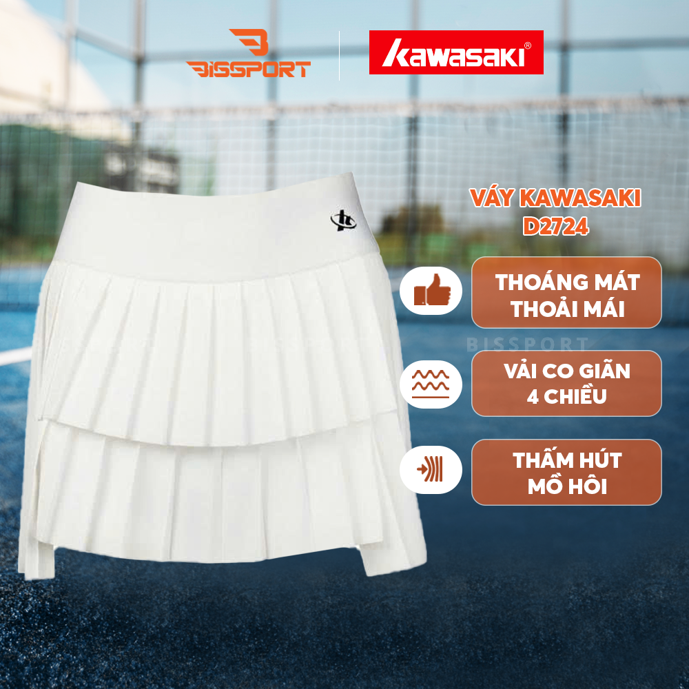 Váy Thể Thao Kawasaki D2724 Chính Hãng - Trắng - Lưng Thun - Thoáng Mát - Thấm Hút - Bền Bỉ - Co Giãn - Mỏng - Êm Ái