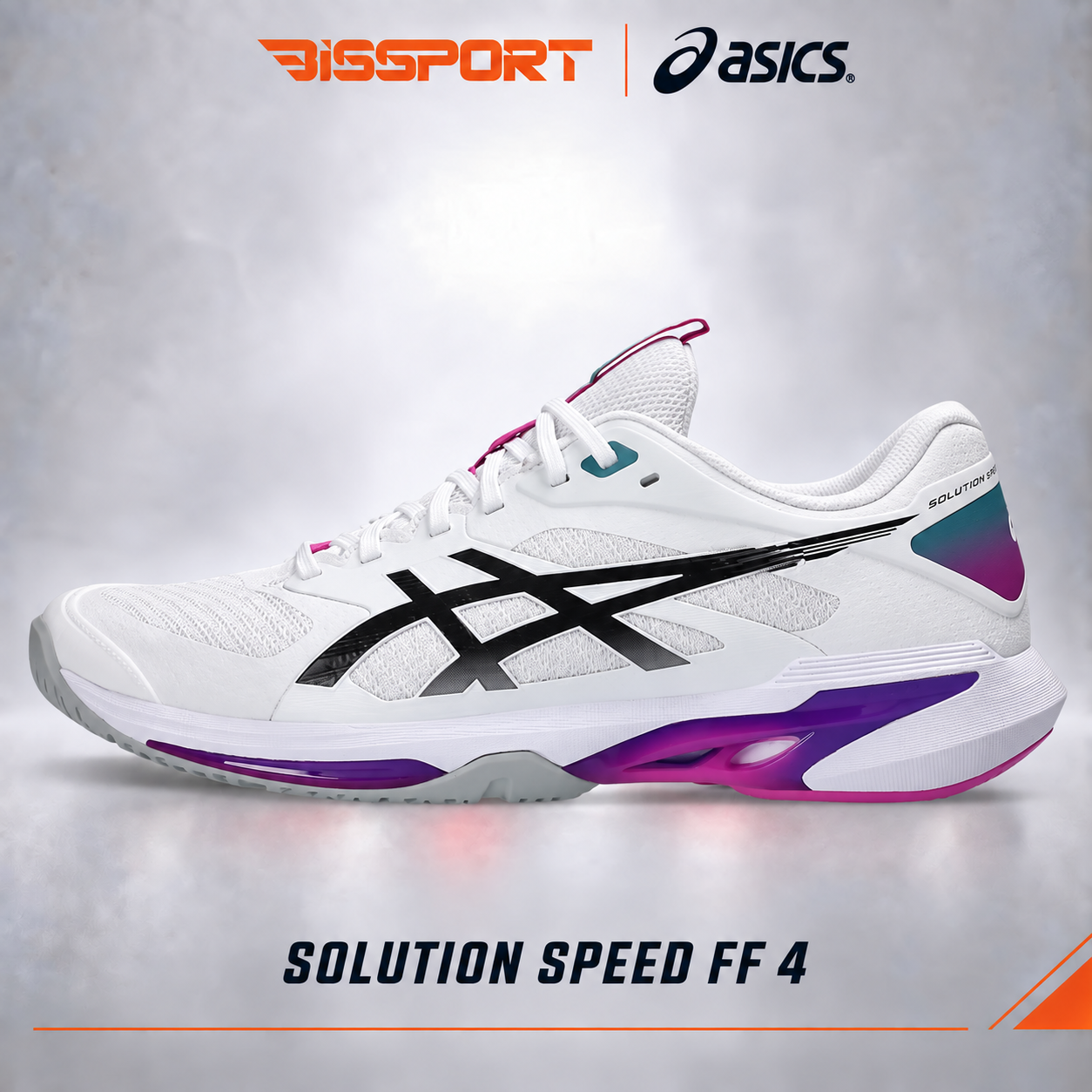 Giày Tennis/Pickleball ASICS Solution Swift FF 2 Trắng Xanh Hồng (1041A466-104) Chính Hãng - Linh Hoạt - Êm - Bền Bỉ