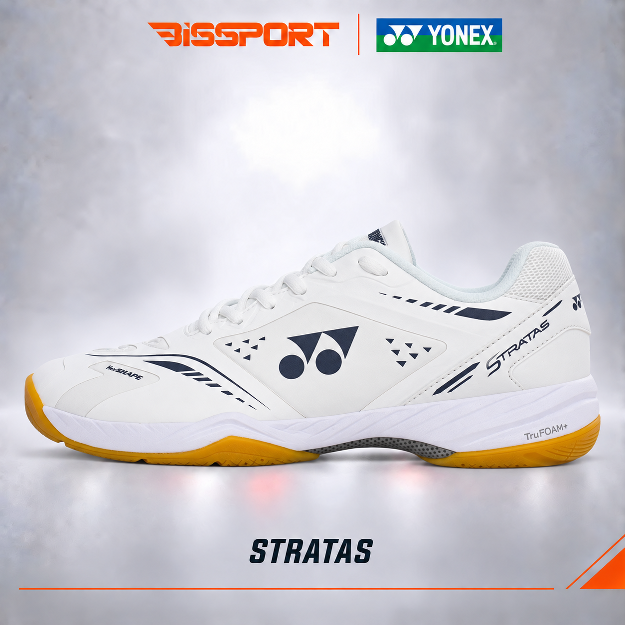 Giày Cầu ông Yonex Stratas Chính Hãng -Trắng - Bền Bỉ - Thông Thoáng - Giảm Chấn - Khóa Cổ Chân - Mềm Mại