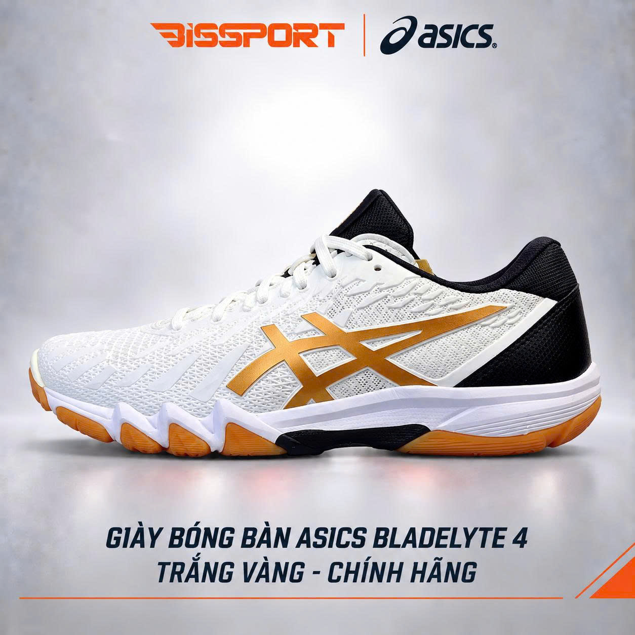 Giày Bóng Bàn Asics Bladelyte 4 Trắng Vàng Chính Hãng - Độ Đàn Hồi Và Ổn Định Tạo Cảm Giác Mềm Mại Dễ Chịu, Ôm Chân Tốt