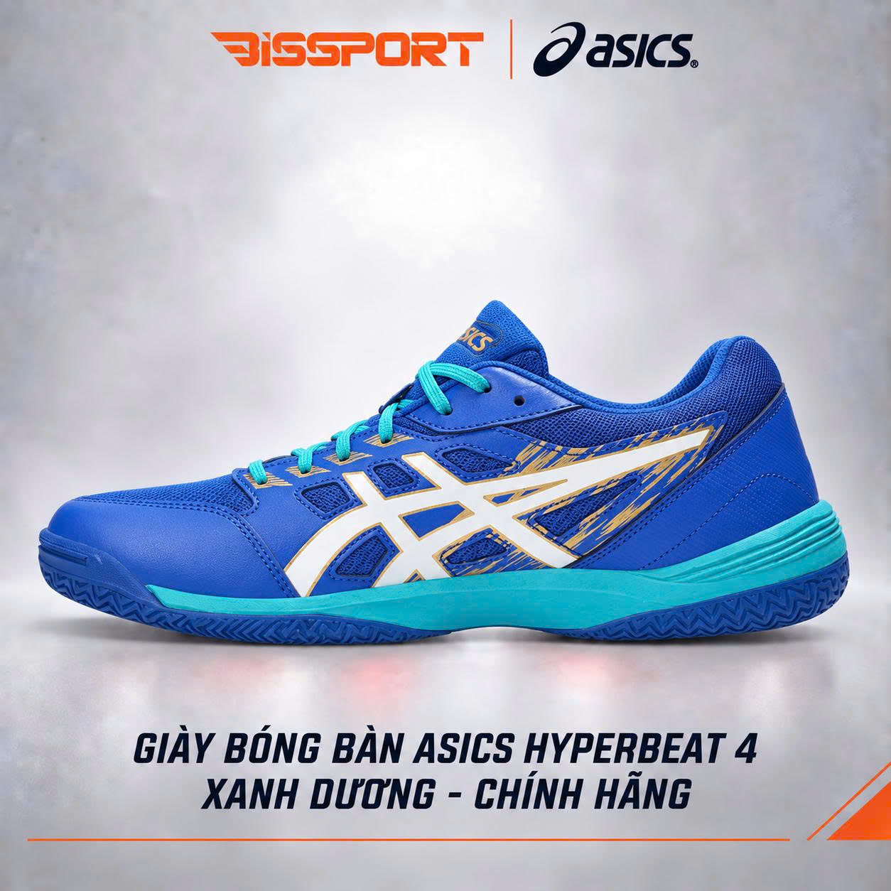 Giày Bóng Bàn Asics Hyperbeat 4 Xanh Dương Chính Hãng Nhật Bản - Siêu Bám Sân, Bền Đế, Hỗ Trợ Di Chuyển Cực Nhanh