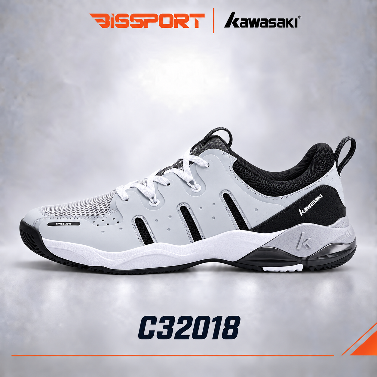 Giày Cầu Lông Kawasaki A32018 Chính Hãng - Xanh Xám - Bền Bỉ - Giảm Chấn - Đế Chống Trượt Trên Mọi Sàn - Nhẹ Khi Mang
