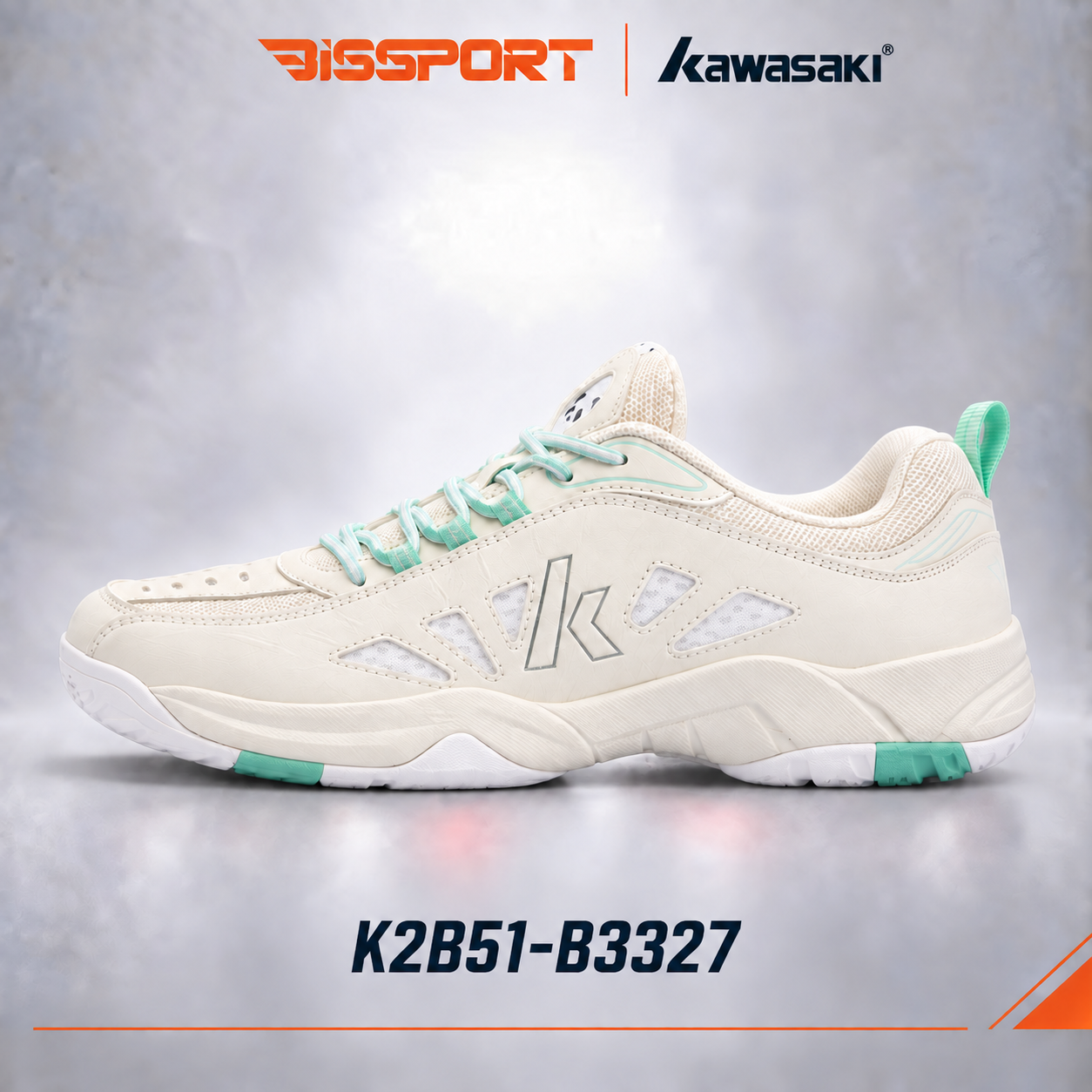 Giày Cầu Lông Kawasaki K2B51-B3327 - Kem Chính Hãng - Nhẹ Nhàng - Bền Bỉ - Ổn Định - Thông Thoáng - Chắc - Giảm Chấn