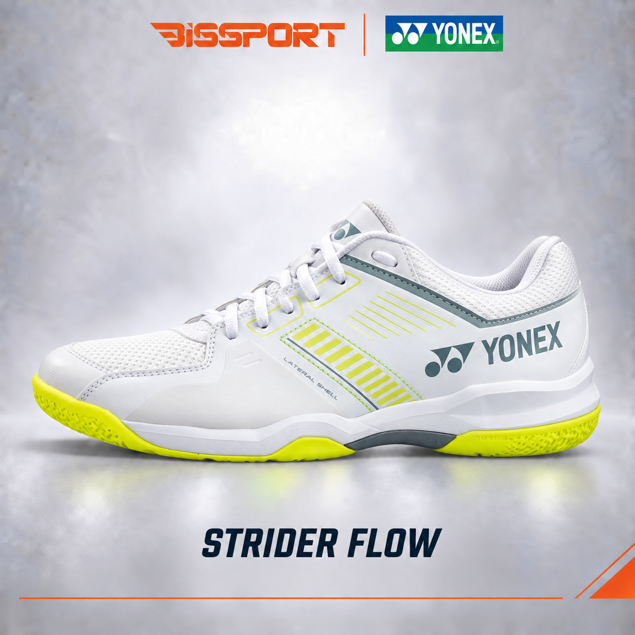 Giày Cầu Lông Yonex Strider Flow Chính Hãng - Trắng Vàng - Bền Bỉ - Nhẹ - Power Cushion - Chống Chấn - Cứng Cáp