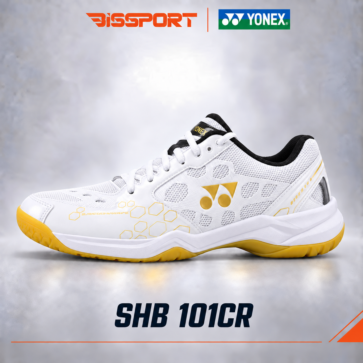 Giày Cầu Lông Yonex Trắng Vàng SHB101CR Chính Hãng - Đế Cao Su Chống Trơn - Da Chống Bụi Bẩn - Đế Siêu Bám