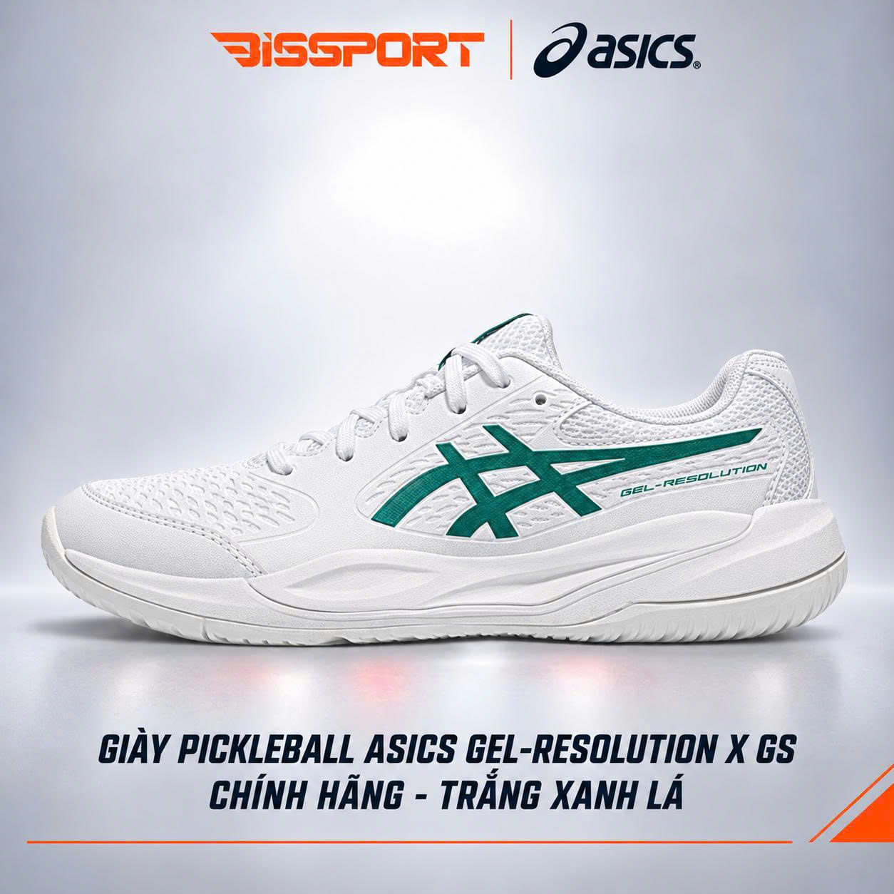 Giày Pickleball Asics GEL-RESOLUTION X GS Chính Hãng – Trắng Xanh Lá - Êm Ái, Ổn Định Và Bền Bỉ Trên Mọi Mặt Sân