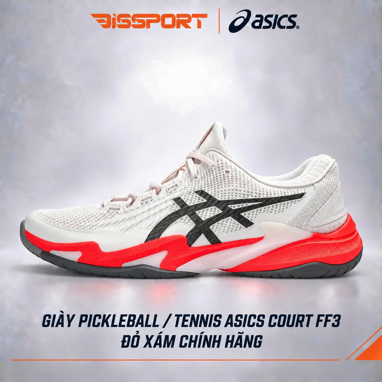 Giày Pickleball / Tennis ASICS Court FF3 Đỏ Xám Chính Hãng - Êm Ái, Ổn Định - Giảm Chấn - Siêu Bền