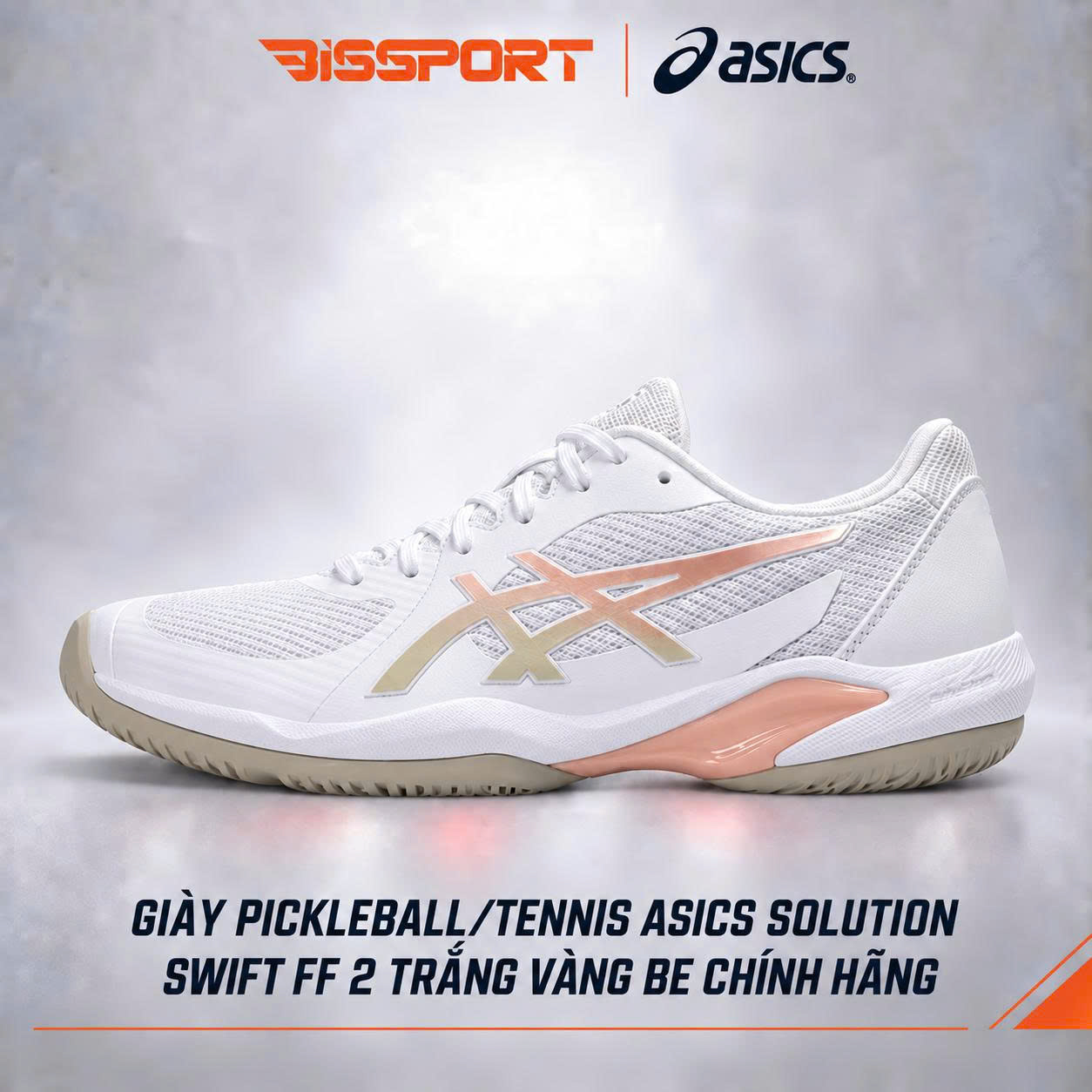 Giày Pickleball/Tennis ASICS SOLUTION SWIFT FF 2 Trắng Vàng Be Chính Hãng - Êm Ái, Ổn Định - Giảm Chấn - Siêu Bền