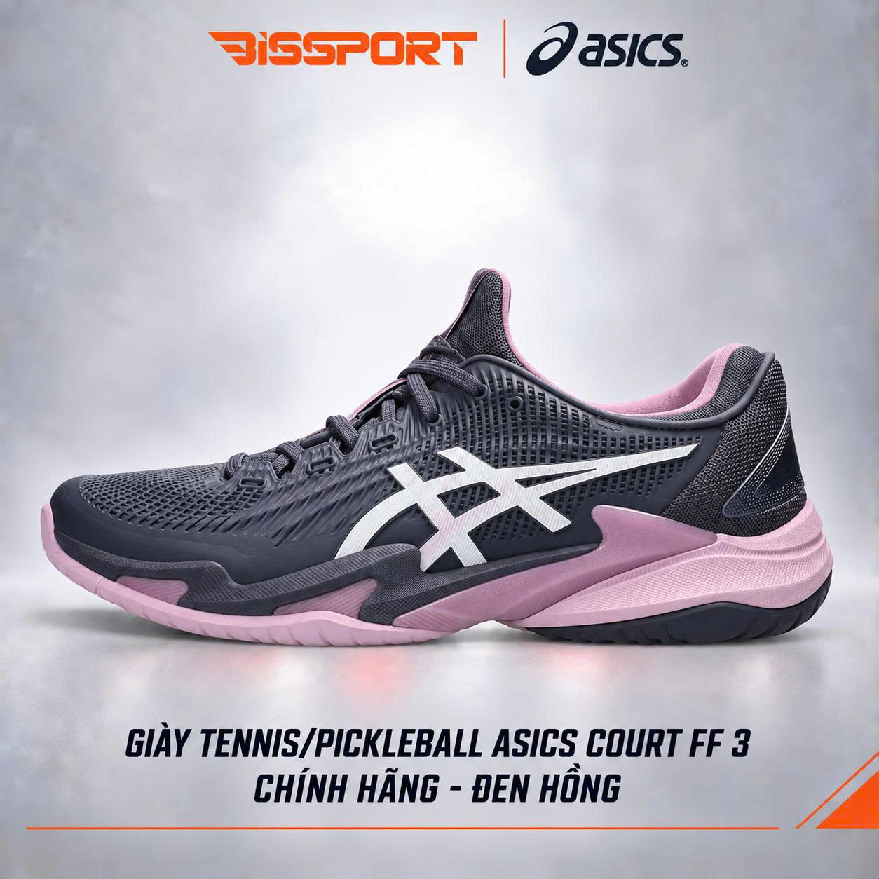 Giày Tennis/Pickleball Asics Asics Court FF3 Chính Hãng - Đen Hồng - Êm Ái, Ổn Định - Giảm Chấn - Siêu Bền - Bám Mọi Sàn