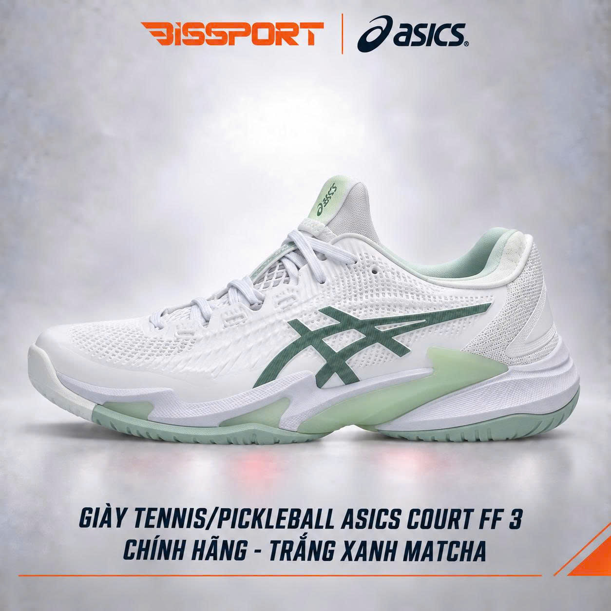 Giày Tennis/Pickleball Asics Asics Court FF3 Chính Hãng - Trắng Xanh Matcha - Êm Ái, Ổn Định - Giảm Chấn - Bền - Bám Sàn