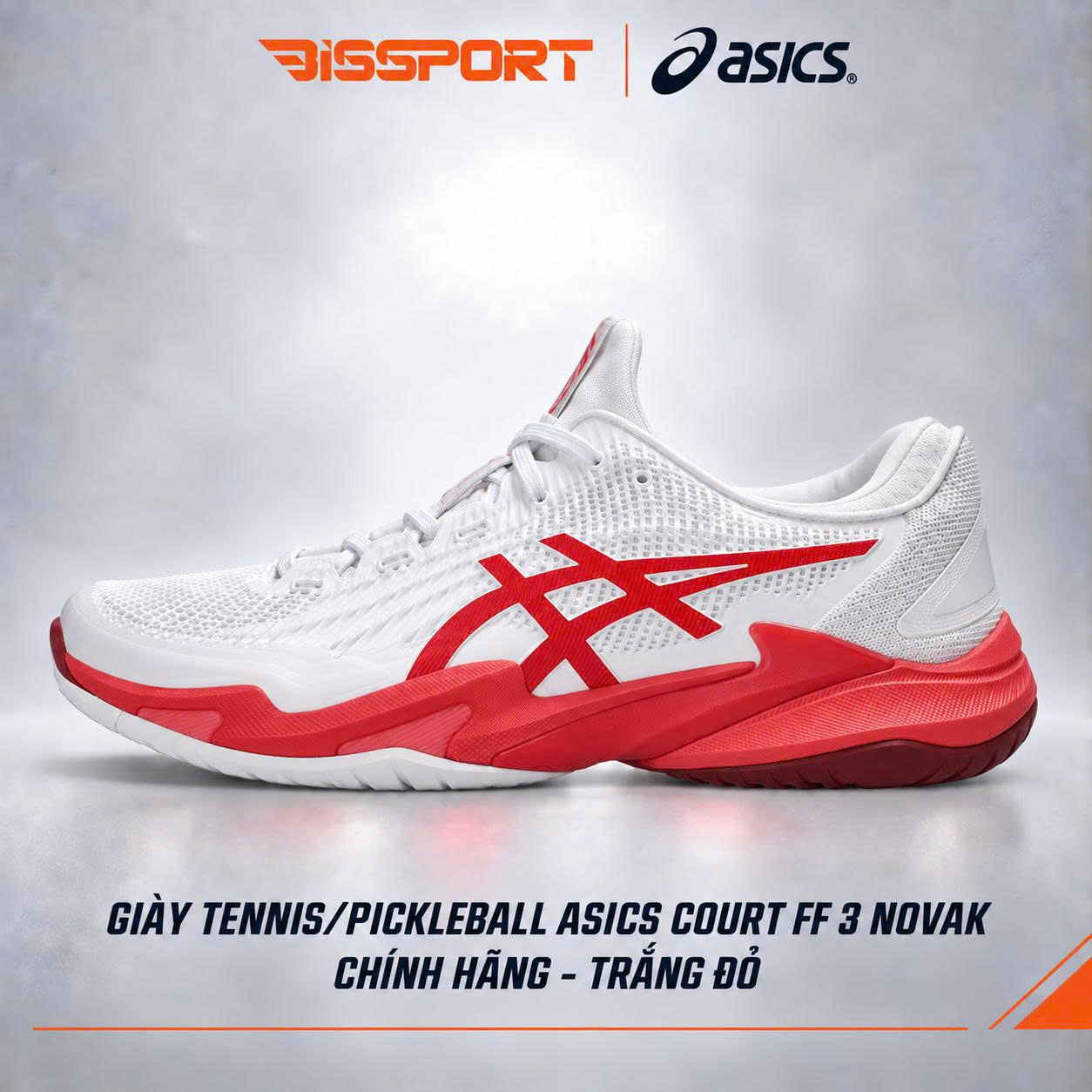 Giày Tennis/Pickleball Asics Asics Court FF3 Novak Chính Hãng - Trắng Đỏ - Êm Ái, Ổn Định - Giảm Chấn - Siêu Bền