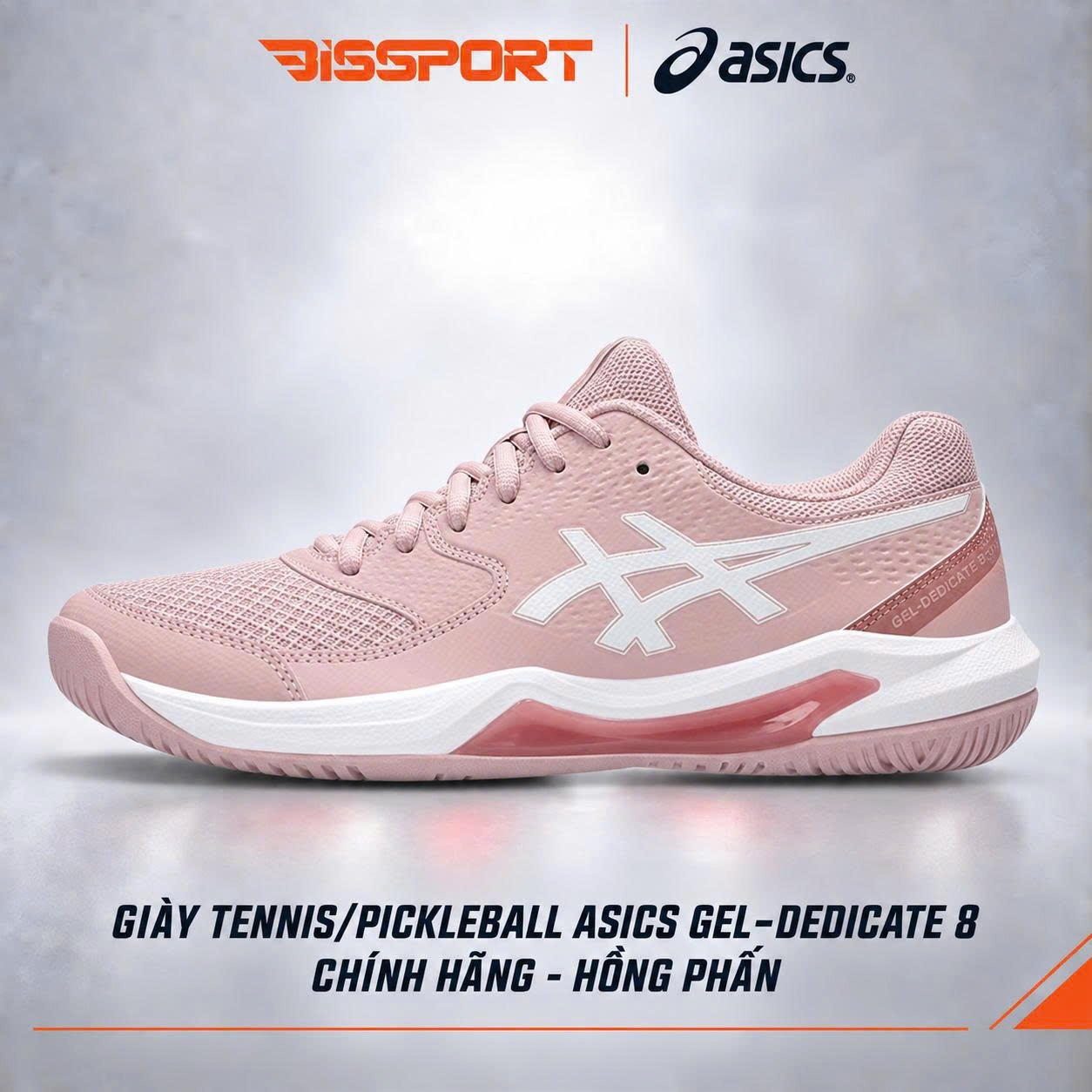 Giày Tennis/Pickleball ASICS Dedicate 8 Chính Hãng – Hồng Phấn – Nhẹ, Bám Sân – Công Nghệ GEL™ Giảm Chấn – Thoáng Khí