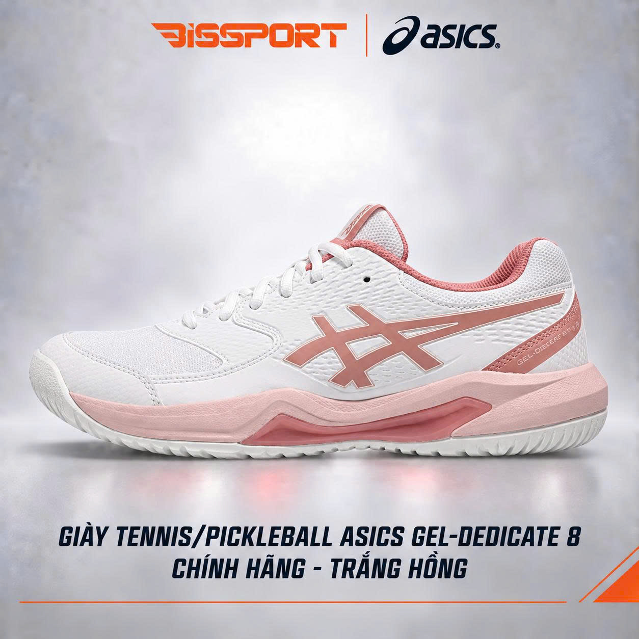 Giày Tennis/Pickleball ASICS Dedicate 8 Chính Hãng – Trắng Hồng – Nhẹ, Bám Sân – Công Nghệ GEL™ Giảm Chấn – Thoáng Khí