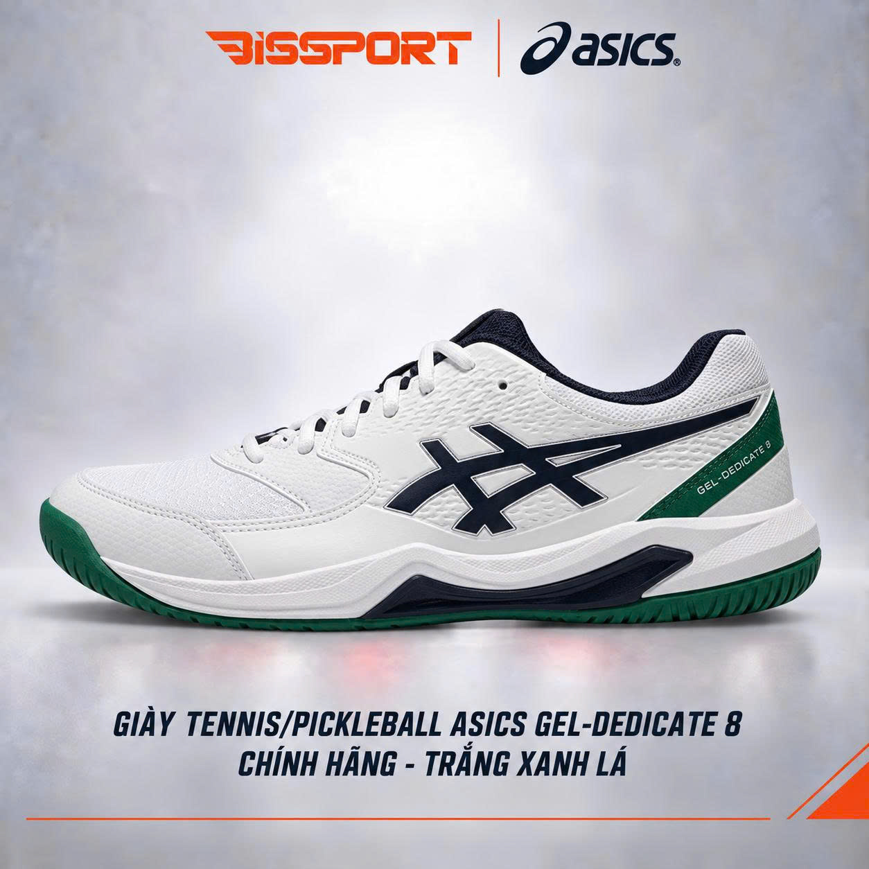 Giày Tennis/Pickleball ASICS Dedicate 8 Chính Hãng – Trắng Xanh Lá – Nhẹ – Công Nghệ GEL™ Giảm Chấn – Thoáng Khí
