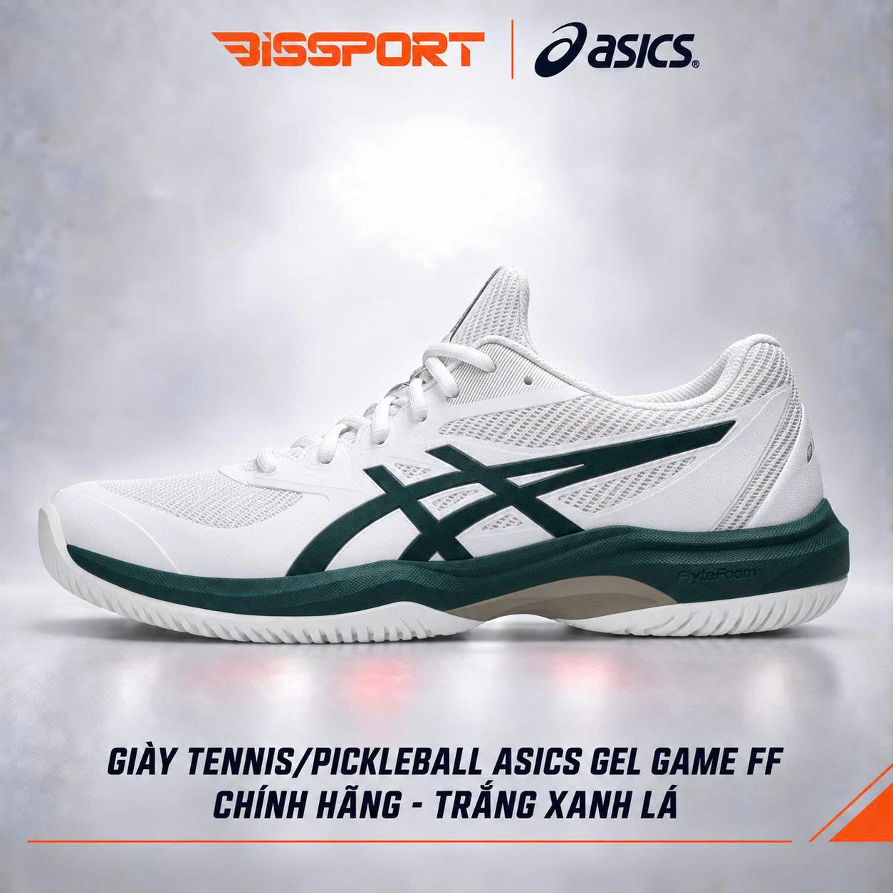 Giày Tennis/Pickleball ASICS GAME FF Chính Hãng – Trắng Xanh Lá – Nhẹ, Bám Sân – Công Nghệ GEL™ Giảm Chấn – Thoáng Khí