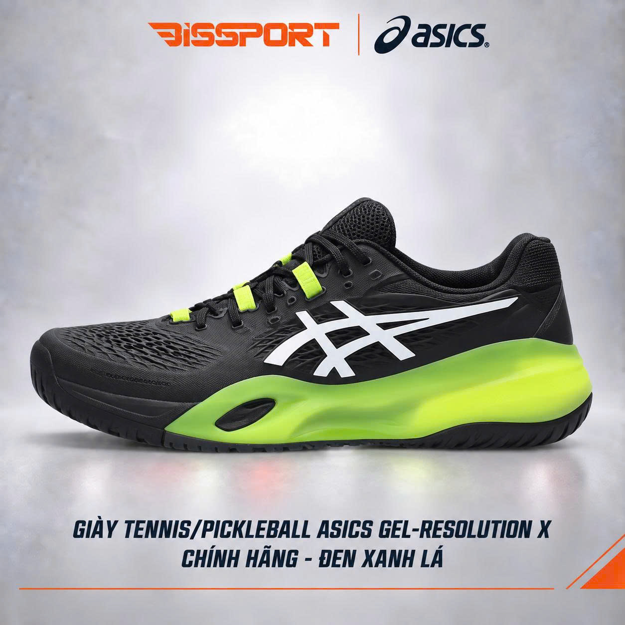 Giày Tennis/Pickleball Asics Gel Resolution X Chính Hãng - Đen Xanh Lá - Êm Ái - Nhẹ - Giảm Chấn Vượt Trội - Siêu Bền