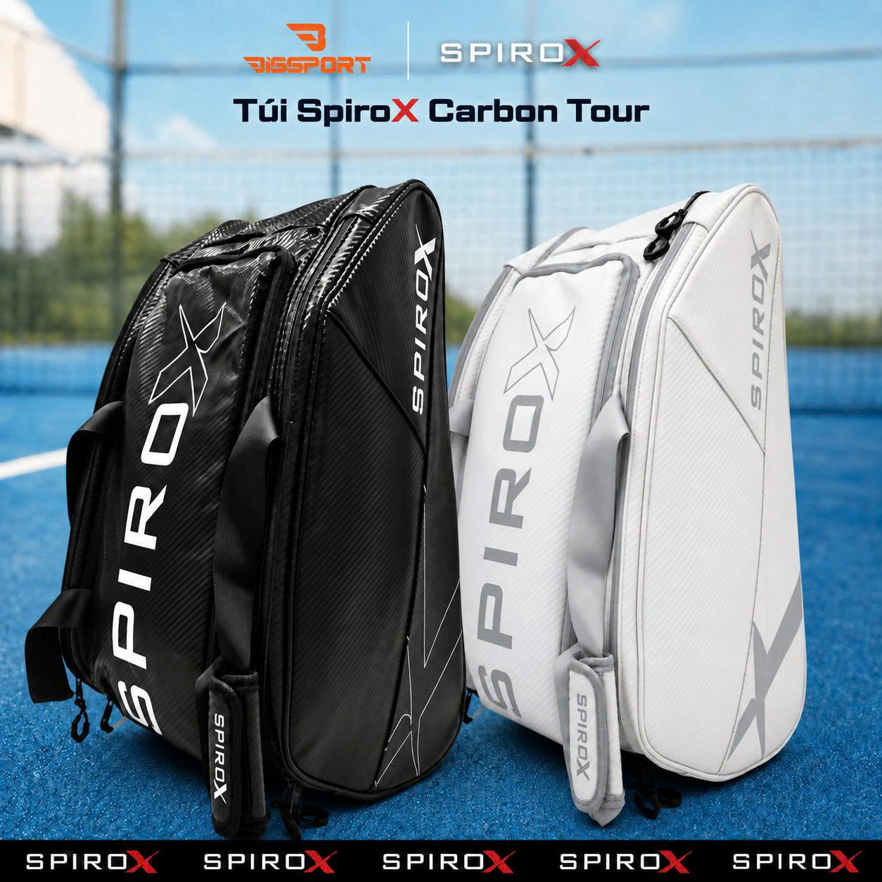 Túi Thể Thao Pickleball Spirox Carbon Tour Chính Hãng - Ngăn Đựng Vợt Riêng - Siêu Bền - Dung Tích Rộng Rãi