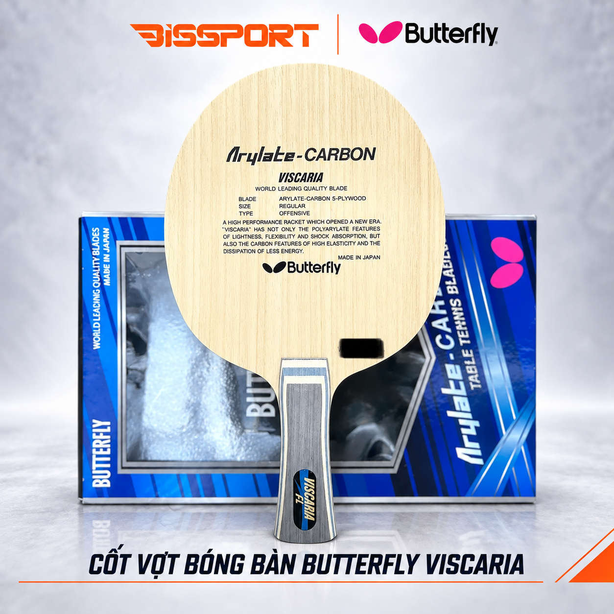 Cốt Vợt Bóng Bàn Butterly VISCARIA - Dòng Vợt Cán Thẳng - Chính Hãng Butterfly - Hàng Nhật Bản