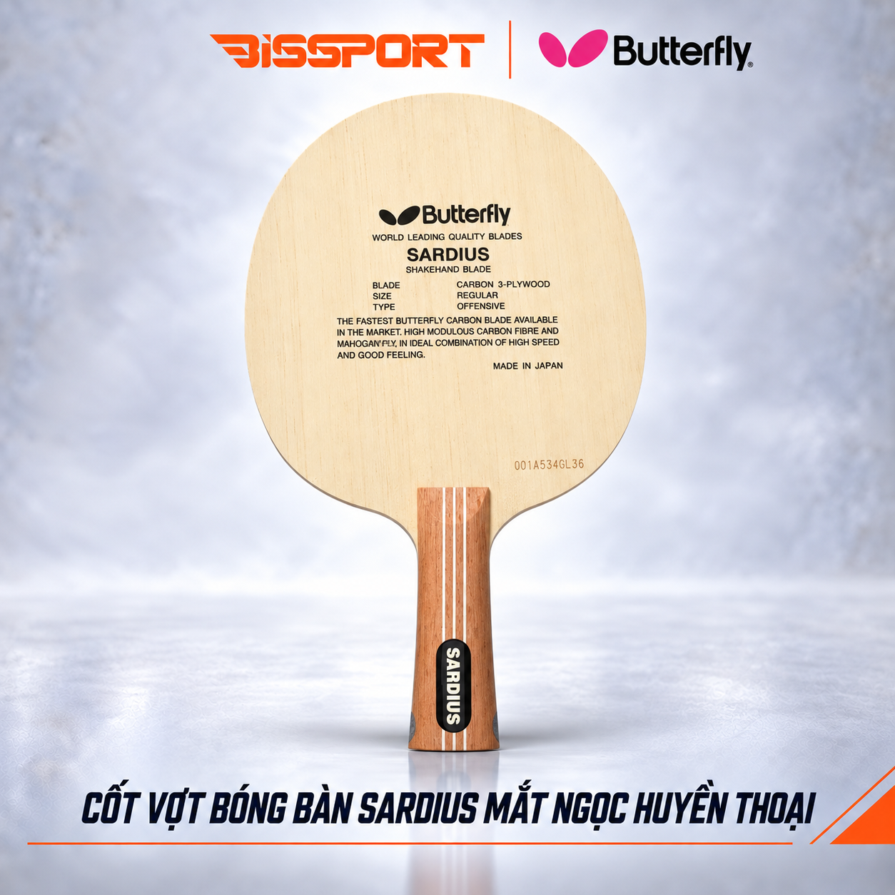 Cốt Vợt Bóng Bàn SARDIUS Mắt Ngọc Huyền Thoại - Chính Hãng Butterfly Đến Từ Nhật Bản