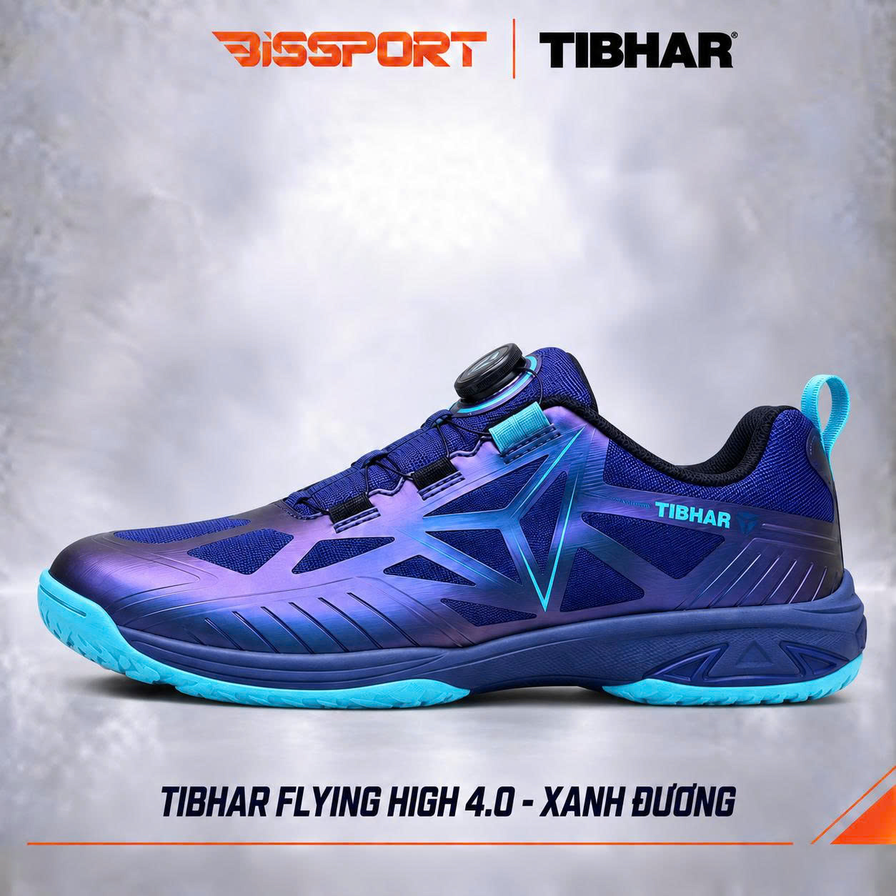 Giày Bóng Bàn TIBHAR Flying High 4.0 02603 Chính Hãng - Xanh Dương - Nhẹ Và Bám Sàn - Thoáng Khí - Chống Trượt