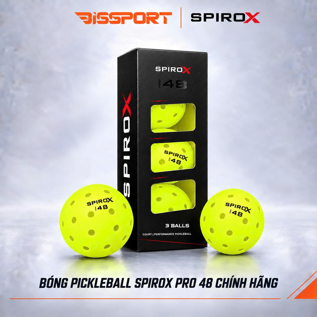 Hộp 3 Quả Bóng Pickleball SpiroX Pro 48 Chính Hãng - 48 Lỗ - Bền - Đường Bay Ổn Định - Kiểm Soát - Cảm Giác Đánh Chắc Tay