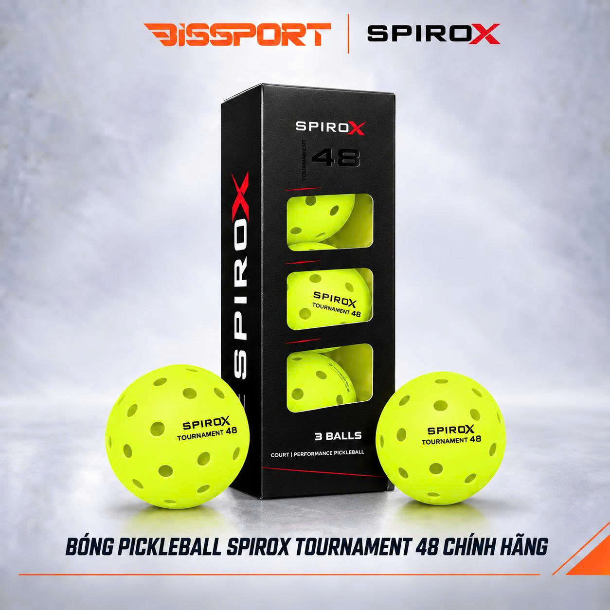 Hộp 3 Quả Bóng Pickleball Spirox Tournament 48 Chính Hãng - Độ Bền Ổn Định - 48 Lỗ - Đường Bay Chuẩn - Cảm Giác Đánh Chắc Tay
