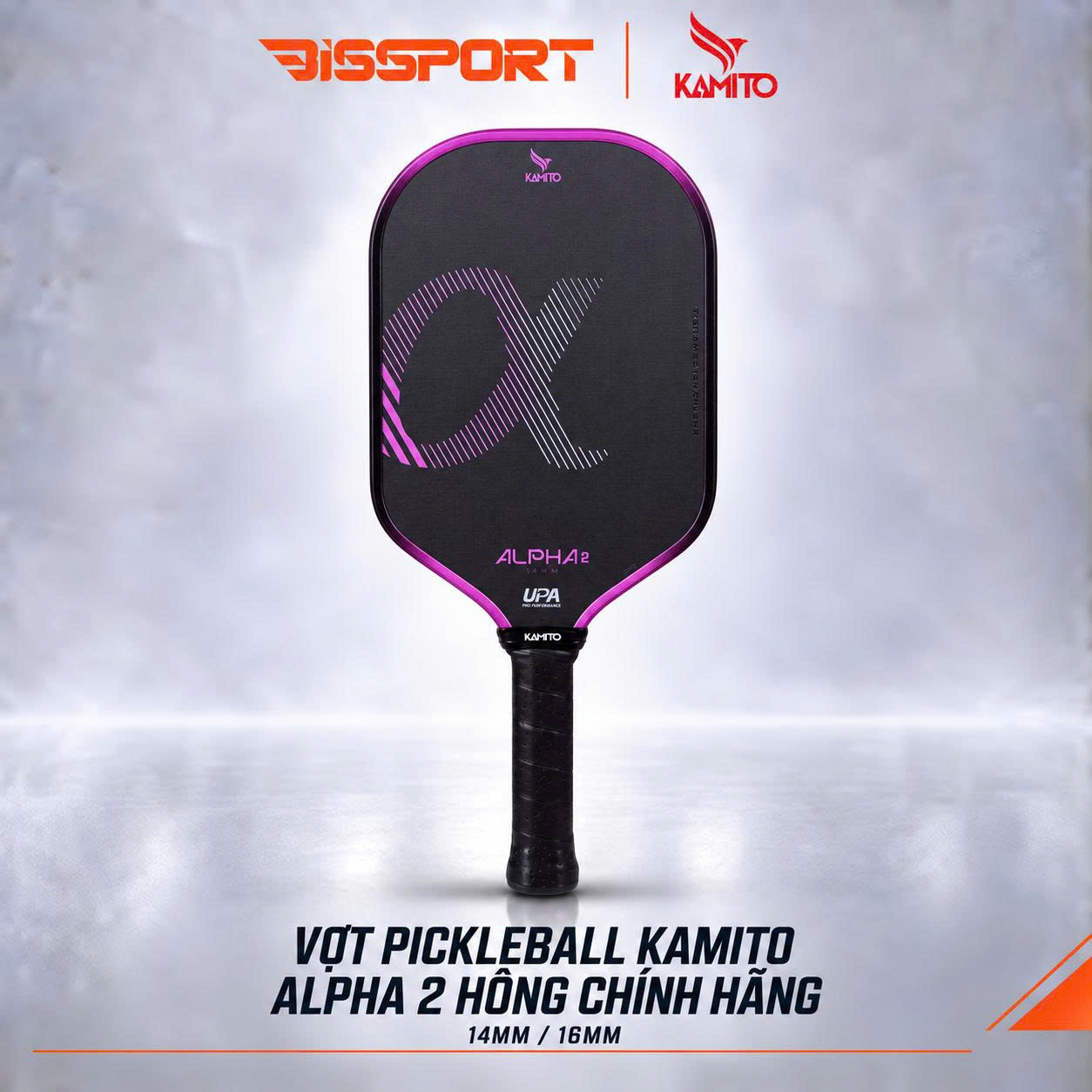 Vợt Pickleball Kamito Alpha 2 Hồng Chính Hãng - Nhẹ Tay - Kiểm Soát Đường Bóng - Mặt Carbon Fiber Nhám