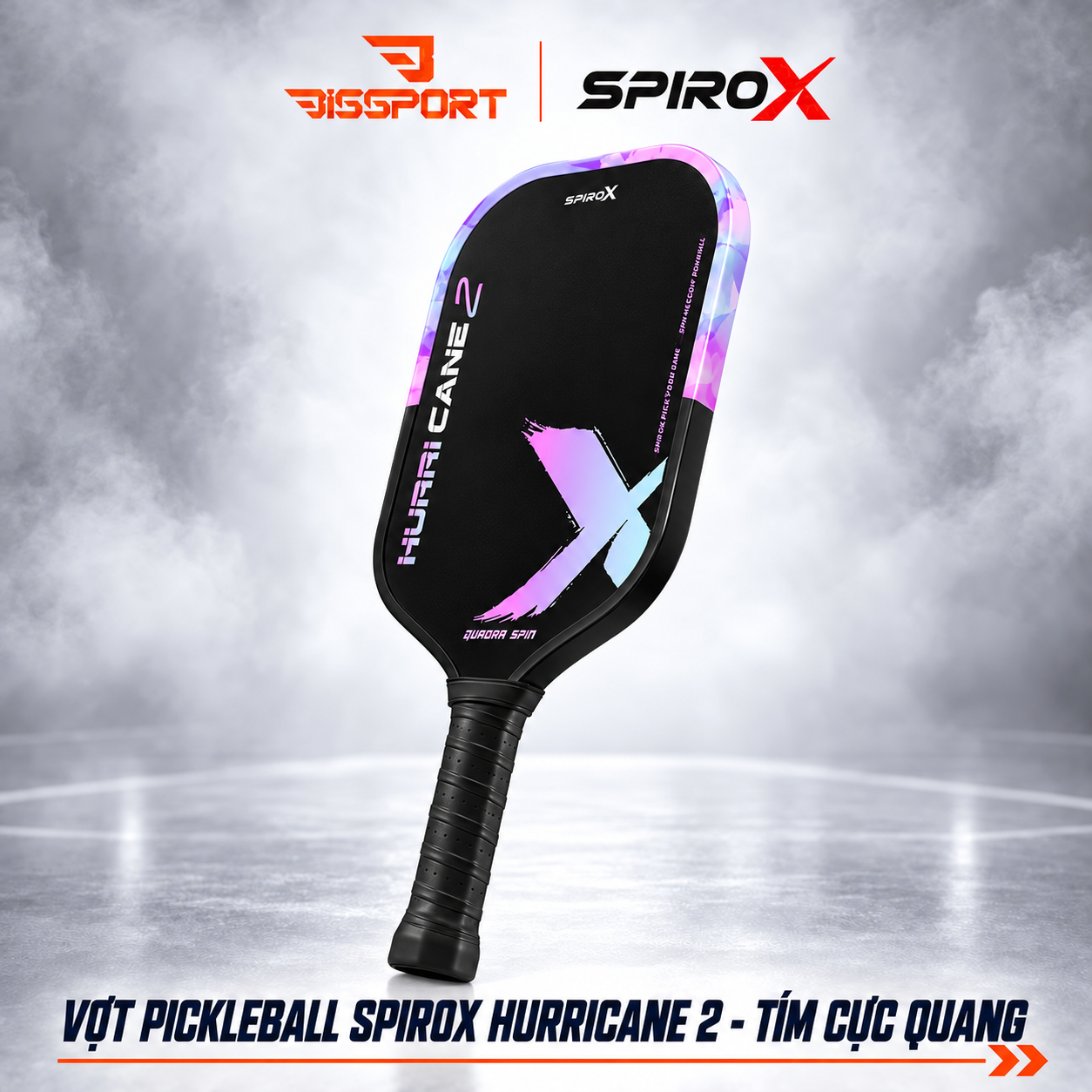 Vợt Pickleball SpiroX Hurricane 2 Chính Hãng - Hồng Xanh Glacier - Foam Biến Tính, Mặt Quadra Grit Siêu Nhám Trợ Lực Tốt, Nhẹ