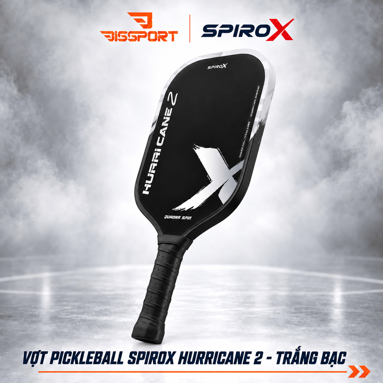 Vợt Pickleball SpiroX Hurricane 2 Chính Hãng - Trắng - Foam Biến Tính, Mặt Quadra Grit Siêu Nhám Trợ Lực Tốt, Nhẹ
