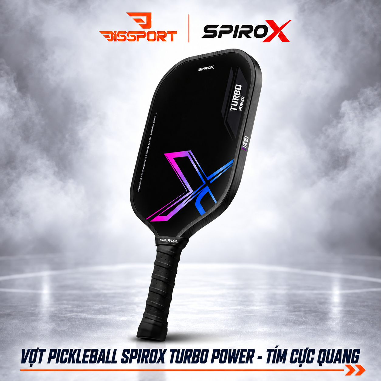 Vợt Pickleball SpiroX Turbo Power Elongate Chính Hãng - Tím Cực Quang - Vợt Hack Power
