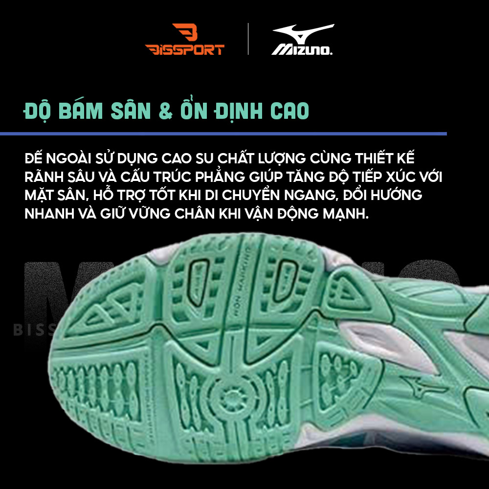 Giày Cầu Lông Mizuno CYCLONE SPEED CN Chính Hãng - Trắng Xanh Mint - Đế Siêu Bám Sàn - Giảm Chấn Cho Chân - Chống Lật