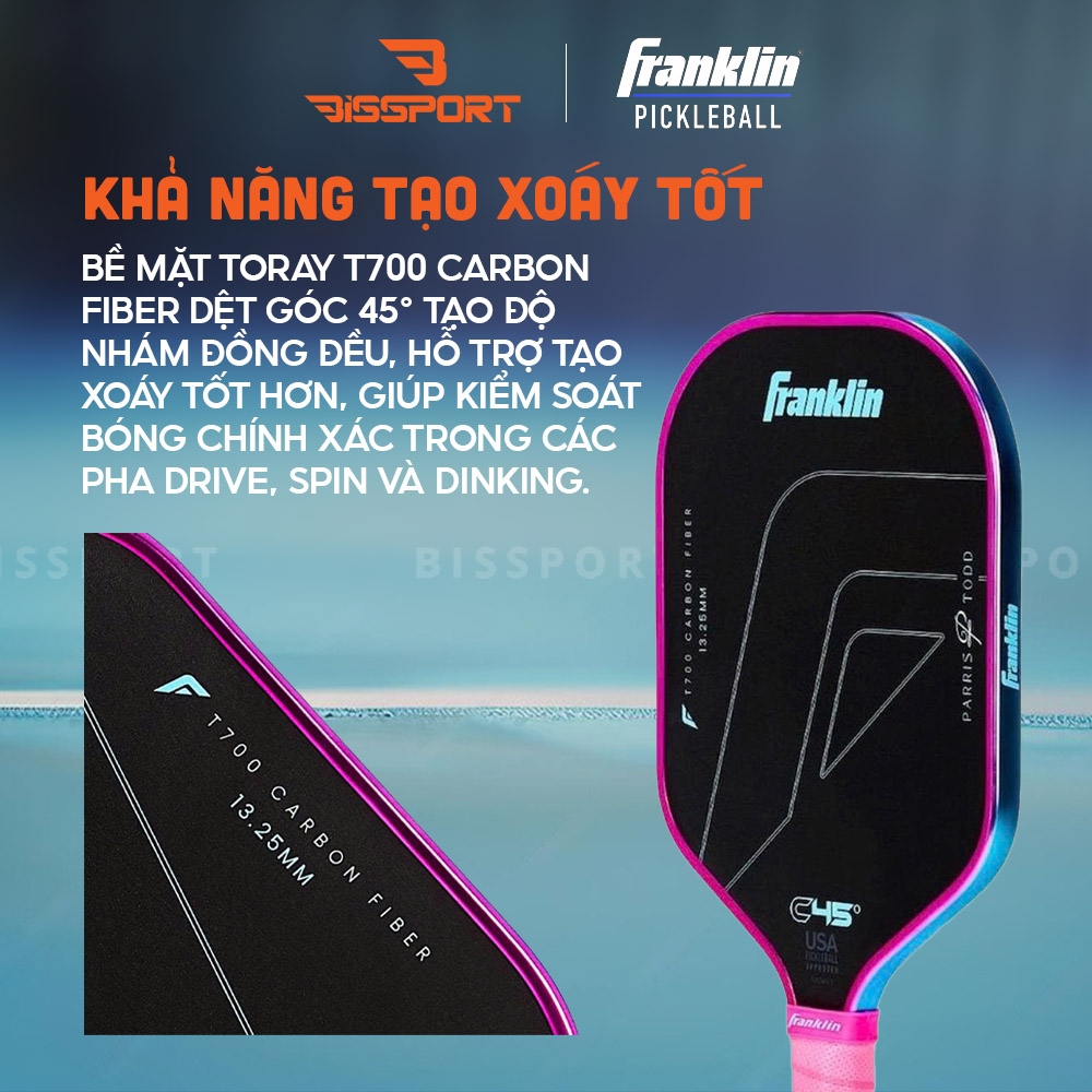 Vợt Pickleball Franklin C45 13.2mm Tím Parris Todd Chính Hãng - Ổn Định - Bền Nhẹ - Tối Ưu Lối Đánh - Tạo Xoáy Tốt