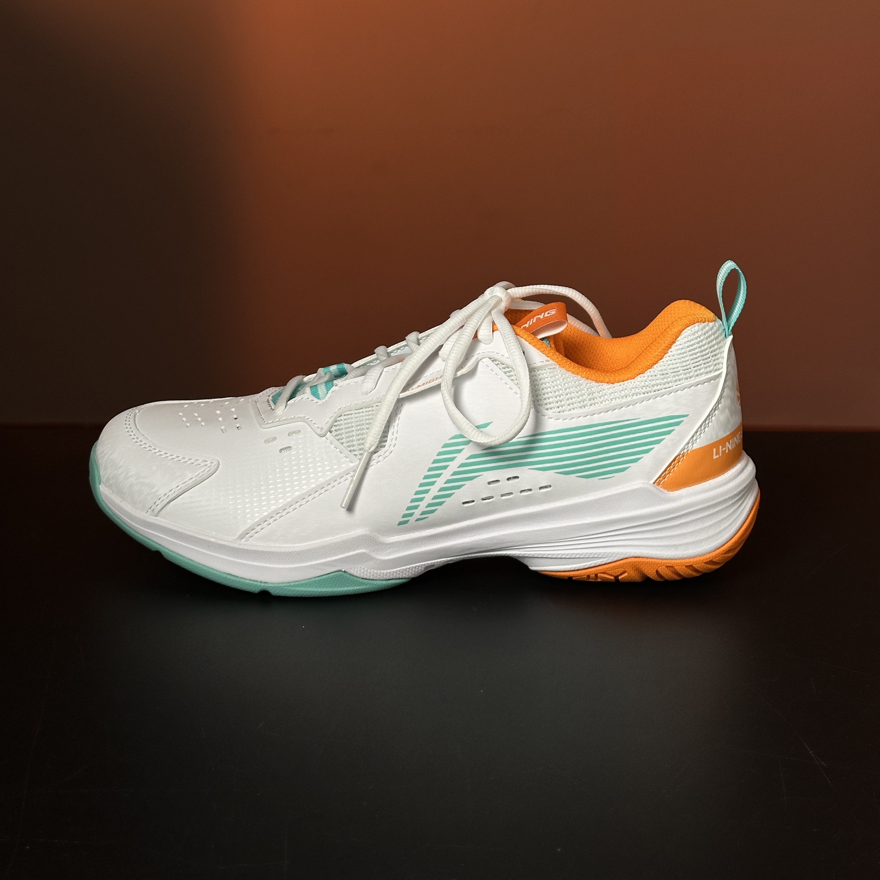 Giày Cầu Lông Lining AYTT001 Chính Hãng - Trắng Xanh Cam  - Êm Ái - Bám Sàn - Chống Chấn - Thoáng Khí