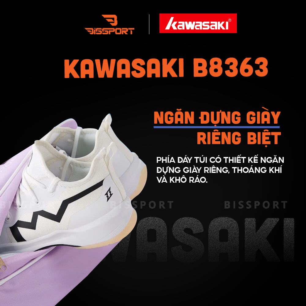 Túi Cầu Lông Kawasaki B8363 Chính Hãng - Nâu - Túi 2 Ngăn - Vải Chống Thấm Nước - Khóa Kéo Siêu Bền - Tiện Lợi - Nhẹ