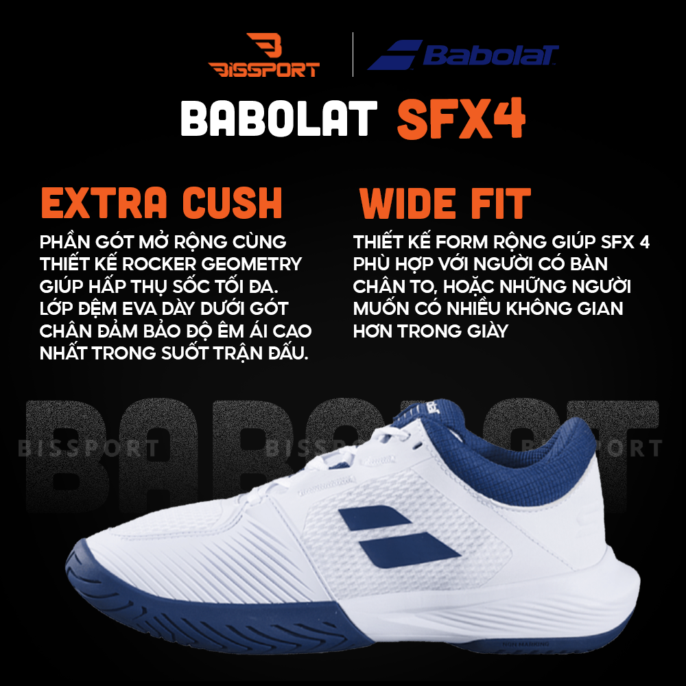 Giày Pickleball/Tennis BABOLAT SFX 4 ALL COURT MEN Trắng Đen Chính Hãng - Đế Siêu Bám - Chắc Chân - Toàn Diện